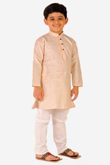Boy's Cotton Self Design Kurta Pyjama For Kids Ethnic Wear For Wedding & Function (S-186)