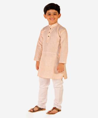 Boy's Cotton Self Design Kurta Pyjama For Kids Ethnic Wear For Wedding & Function (S-186) 2
