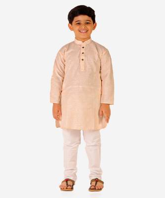 Boy's Cotton Self Design Kurta Pyjama For Kids Ethnic Wear For Wedding & Function (S-186) 3
