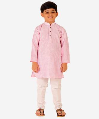 Boy's Cotton Self Design Kurta Pyjama For Kids Ethnic Wear For Wedding & Function (S-186) 1