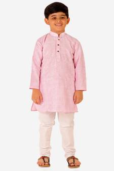 Boy's Cotton Self Design Kurta Pyjama For Kids Ethnic Wear For Wedding & Function (S-186)