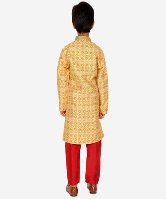 Boy's Kurta Pajama For Kids | Floral Print | Silk | Churindar Pyajama | Traditional Ethnic Wear (S-187) 1