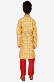 Boy's Kurta Pajama For Kids | Floral Print | Silk | Churindar Pyajama | Traditional Ethnic Wear (S-187)