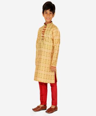 Boy's Kurta Pajama For Kids | Floral Print | Silk | Churindar Pyajama | Traditional Ethnic Wear (S-187) 2