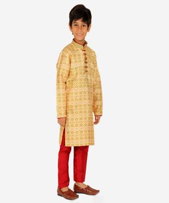 Boy's Kurta Pajama For Kids | Floral Print | Silk | Churindar Pyajama | Traditional Ethnic Wear (S-187) 3