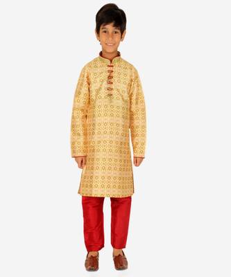 Boy's Kurta Pajama For Kids | Floral Print | Silk | Churindar Pyajama | Traditional Ethnic Wear (S-187) 4