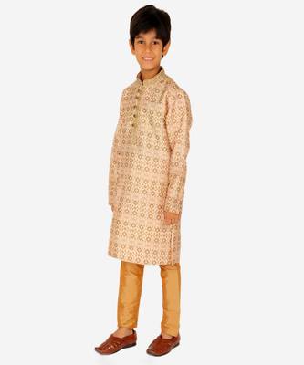 Boy's Kurta Pajama For Kids | Floral Print | Silk | Churindar Pyajama | Traditional Ethnic Wear (S-187) 2