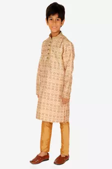 Boy's Kurta Pajama For Kids | Floral Print | Silk | Churindar Pyajama | Traditional Ethnic Wear (S-187)