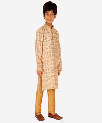 Boy's Kurta Pajama For Kids | Floral Print | Silk | Churindar Pyajama | Traditional Ethnic Wear (S-187) 3