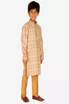 Boy's Kurta Pajama For Kids | Floral Print | Silk | Churindar Pyajama | Traditional Ethnic Wear (S-187)
