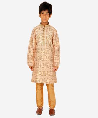 Boy's Kurta Pajama For Kids | Floral Print | Silk | Churindar Pyajama | Traditional Ethnic Wear (S-187) 4