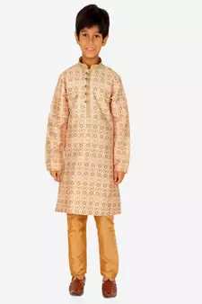 Boy's Kurta Pajama For Kids | Floral Print | Silk | Churindar Pyajama | Traditional Ethnic Wear (S-187)