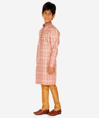 Boy's Kurta Pajama For Kids | Floral Print | Silk | Churindar Pyajama | Traditional Ethnic Wear (S-187) 1