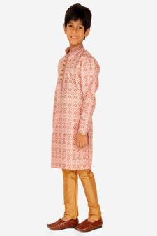 Boy's Kurta Pajama For Kids | Floral Print | Silk | Churindar Pyajama | Traditional Ethnic Wear (S-187)