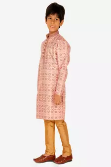 Boy's Kurta Pajama For Kids | Floral Print | Silk | Churindar Pyajama | Traditional Ethnic Wear (S-187)