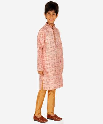 Boy's Kurta Pajama For Kids | Floral Print | Silk | Churindar Pyajama | Traditional Ethnic Wear (S-187) 2