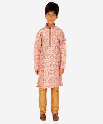 Boy's Kurta Pajama For Kids | Floral Print | Silk | Churindar Pyajama | Traditional Ethnic Wear (S-187) 3