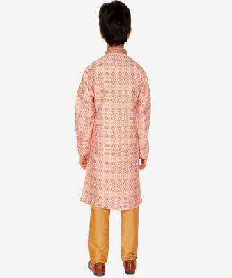 Boy's Kurta Pajama For Kids | Floral Print | Silk | Churindar Pyajama | Traditional Ethnic Wear (S-187) 4