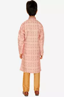 Boy's Kurta Pajama For Kids | Floral Print | Silk | Churindar Pyajama | Traditional Ethnic Wear (S-187)