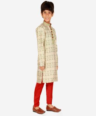 Boy's Kurta Pajama For Kids | Floral Print | Silk | Churindar Pyajama | Traditional Ethnic Wear (S-187) 2