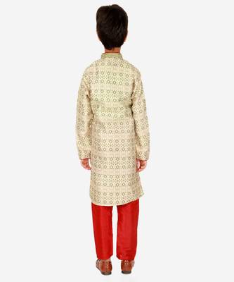 Boy's Kurta Pajama For Kids | Floral Print | Silk | Churindar Pyajama | Traditional Ethnic Wear (S-187) 4