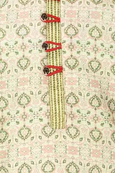 Boy's Kurta Pajama For Kids | Floral Print | Silk | Churindar Pyajama | Traditional Ethnic Wear (S-187)