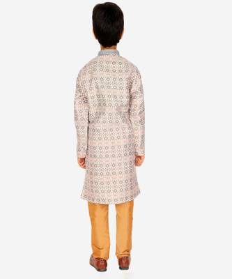 Boy's Kurta Pajama For Kids | Floral Print | Silk | Churindar Pyajama | Traditional Ethnic Wear (S-187) 1