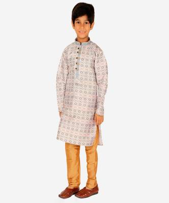 Boy's Kurta Pajama For Kids | Floral Print | Silk | Churindar Pyajama | Traditional Ethnic Wear (S-187) 2