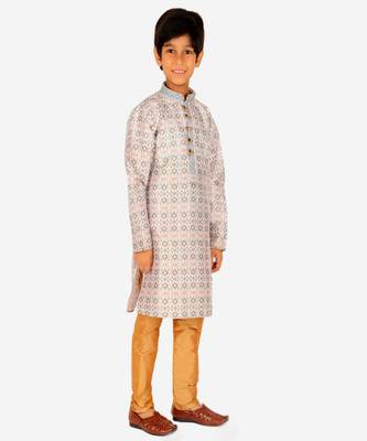 Boy's Kurta Pajama For Kids | Floral Print | Silk | Churindar Pyajama | Traditional Ethnic Wear (S-187) 3
