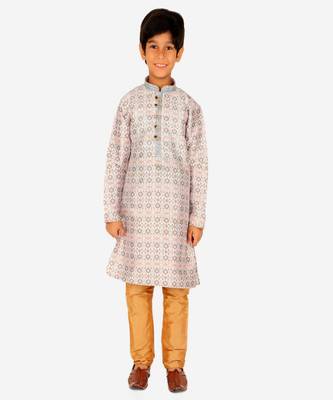 Boy's Kurta Pajama For Kids | Floral Print | Silk | Churindar Pyajama | Traditional Ethnic Wear (S-187) 4