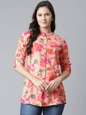 Peach printed viscose rayon tunics 1