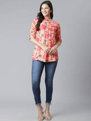 Peach printed viscose rayon tunics 5