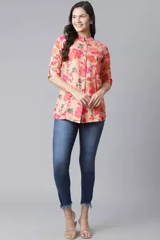 Peach printed viscose rayon tunics
