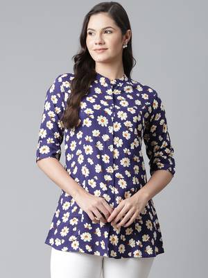 Navy-blue printed viscose rayon tunics 1