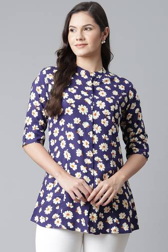 Navy-blue printed viscose rayon tunics