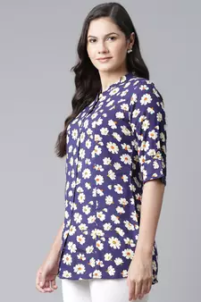 Navy-blue printed viscose rayon tunics