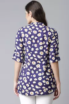 Navy-blue printed viscose rayon tunics