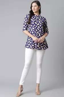 Navy-blue printed viscose rayon tunics