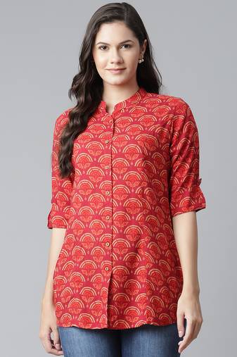 Maroon printed viscose rayon tunics