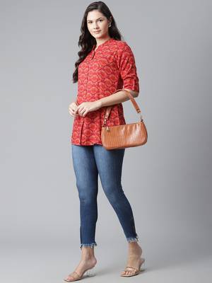 Maroon printed viscose rayon tunics 5