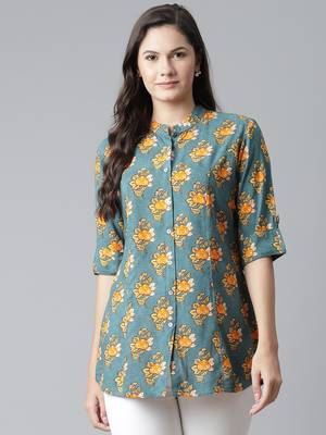 Sea-green printed viscose rayon tunics 1