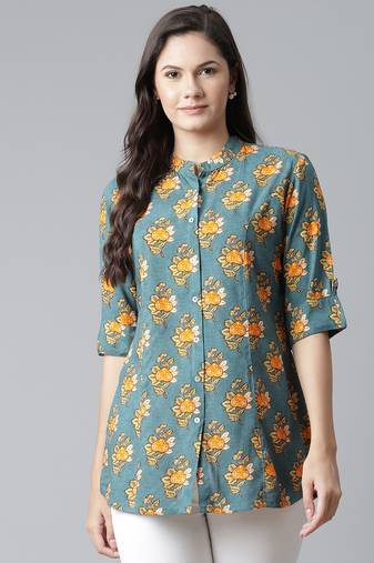 Sea-green printed viscose rayon tunics