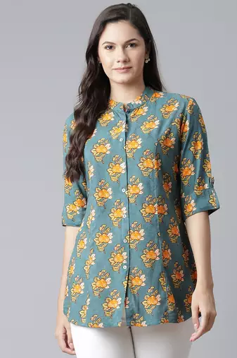 Sea-green printed viscose rayon tunics