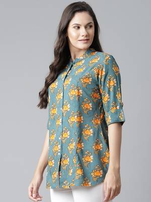 Sea-green printed viscose rayon tunics 3