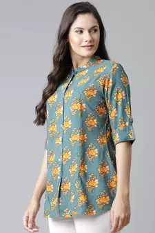 Sea-green printed viscose rayon tunics