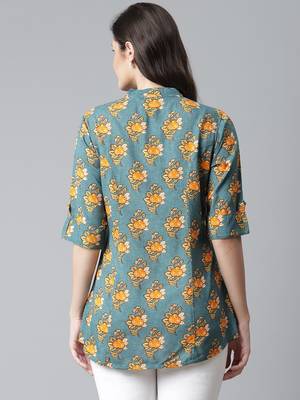 Sea-green printed viscose rayon tunics 4
