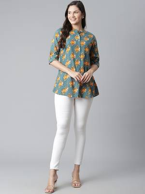 Sea-green printed viscose rayon tunics 5