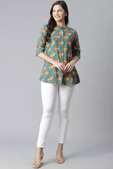 Sea-green printed viscose rayon tunics