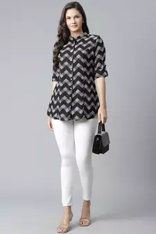 Black printed viscose rayon tunics