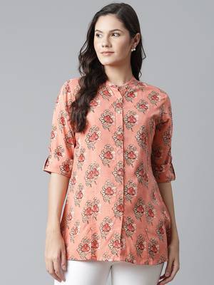 Peach printed viscose rayon tunics 1